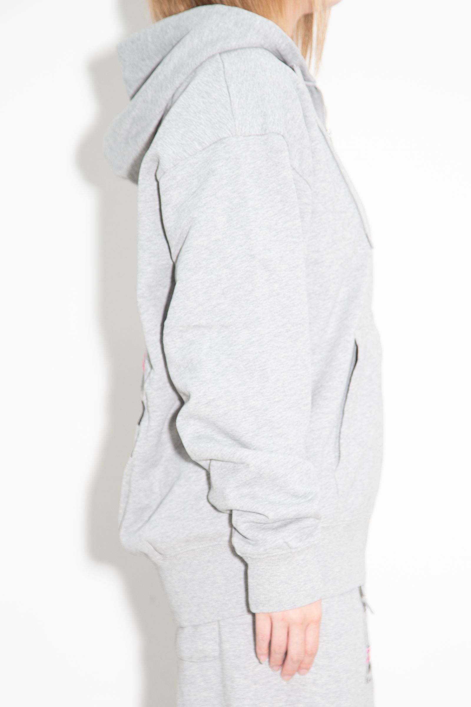 FACE BOX AND MESSAGE ZIP UP SWEAT HOODIE / アッシュ