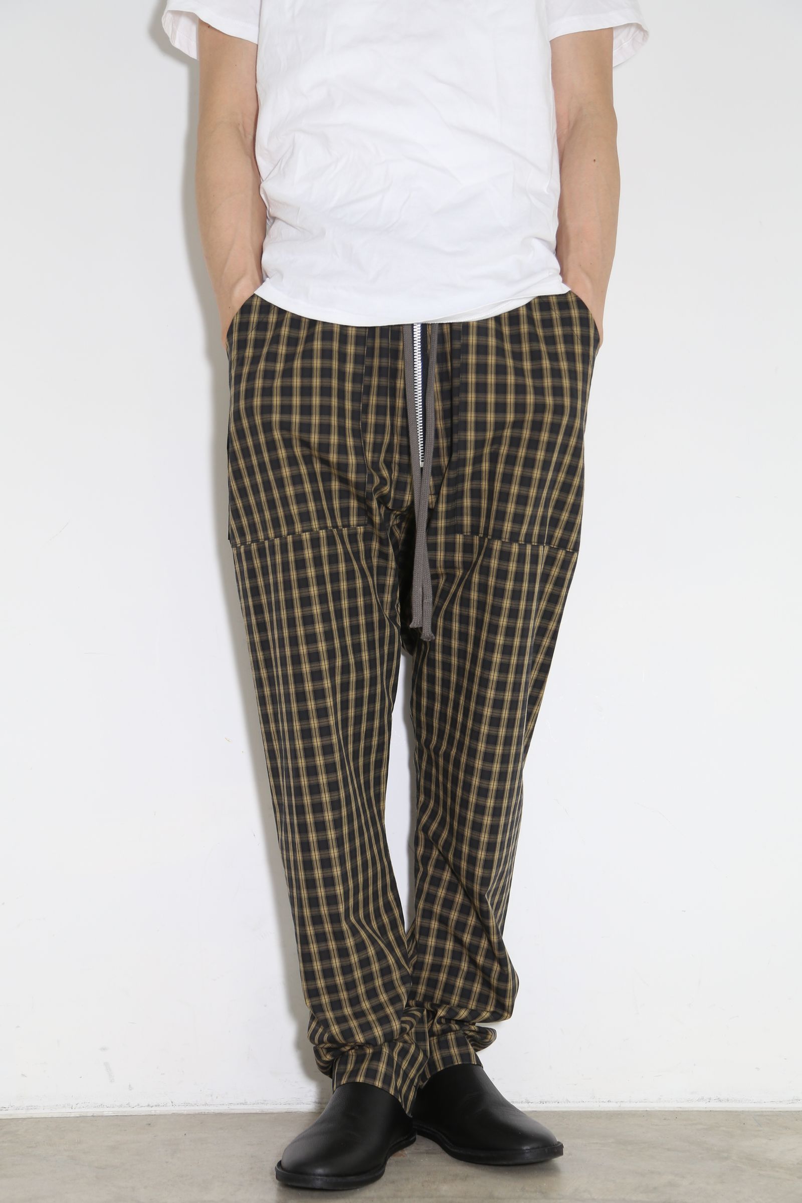 チェックフロントジップサルエルイージーパンツ / Check Front Zip Sarouel Easy Pants / イエロー