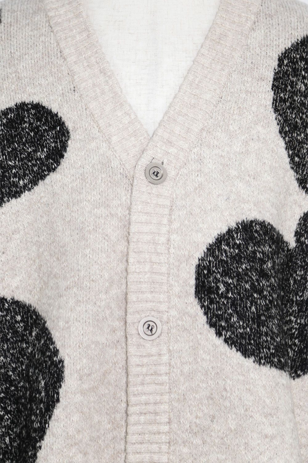 ドット模様オーバーサイズカーディガン / Polka Pattern Knit Cardigan / ベージュ×グレー / ag-8010