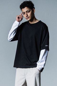 【人気継続商品】 fake layered longsleave / ブラック×ホワイト