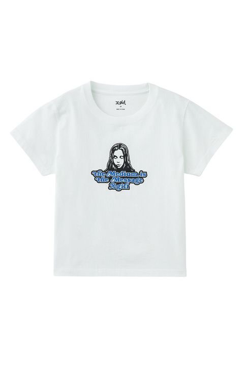 GLITTER LOGO AND FACE S/S BABY TEE / ホワイト