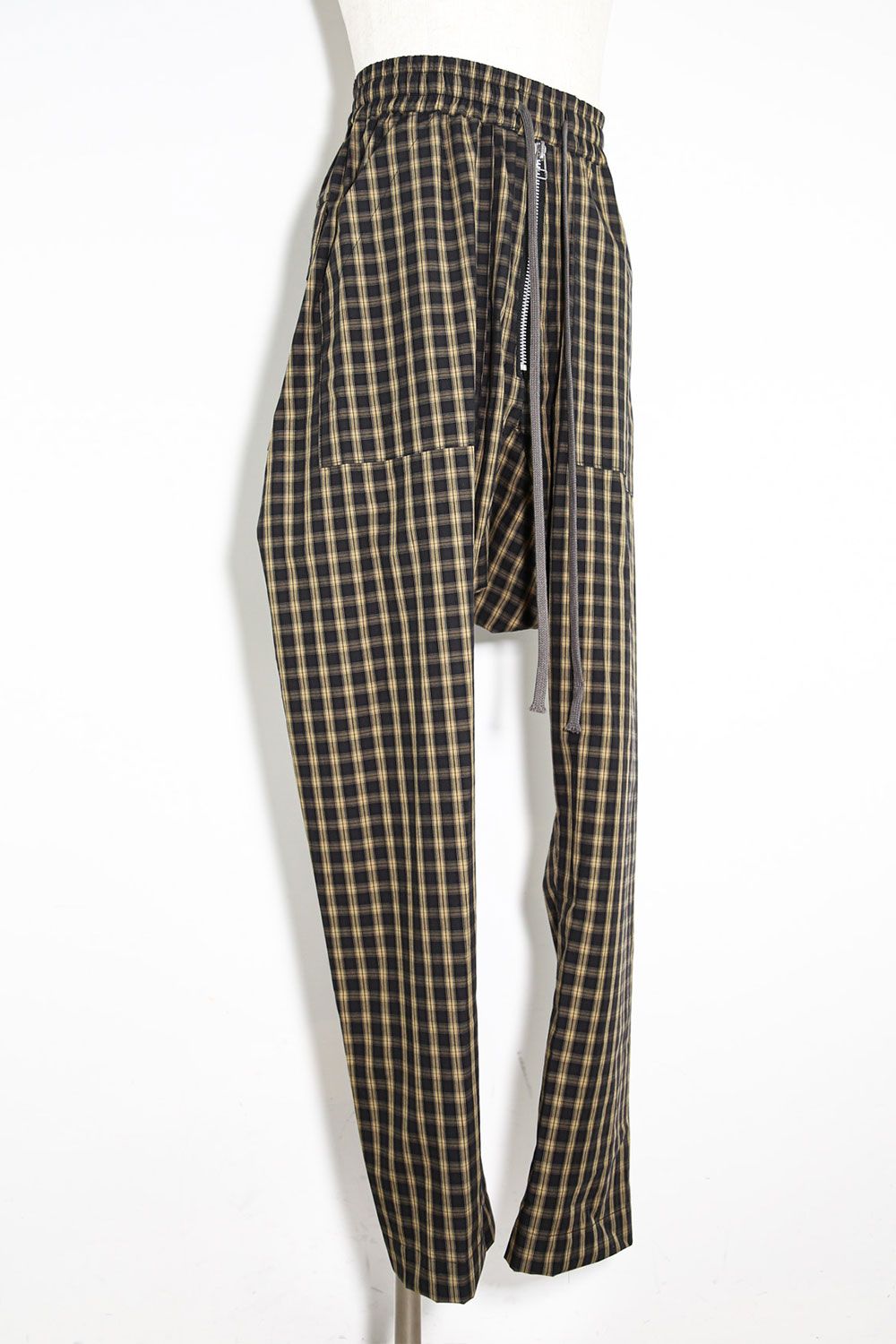 チェックフロントジップサルエルイージーパンツ / Check Front Zip Sarouel Easy Pants / イエロー