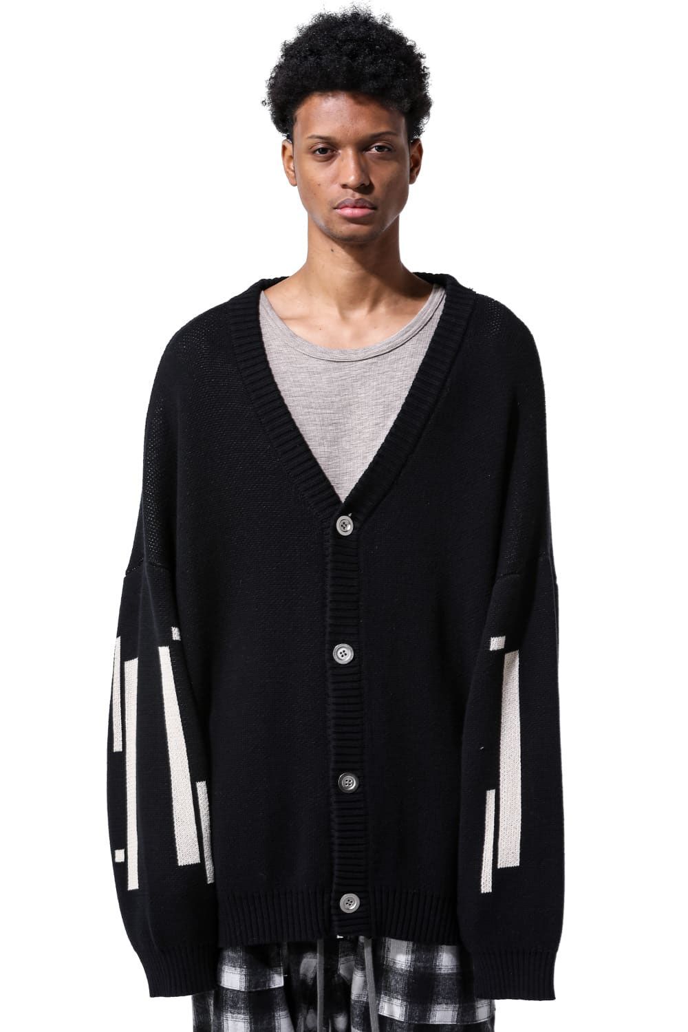 幾何学模様オーバーサイズカーディガン / Geo Pattern Knit Cardigan / ブラック×アイボリー / ag-8010-1