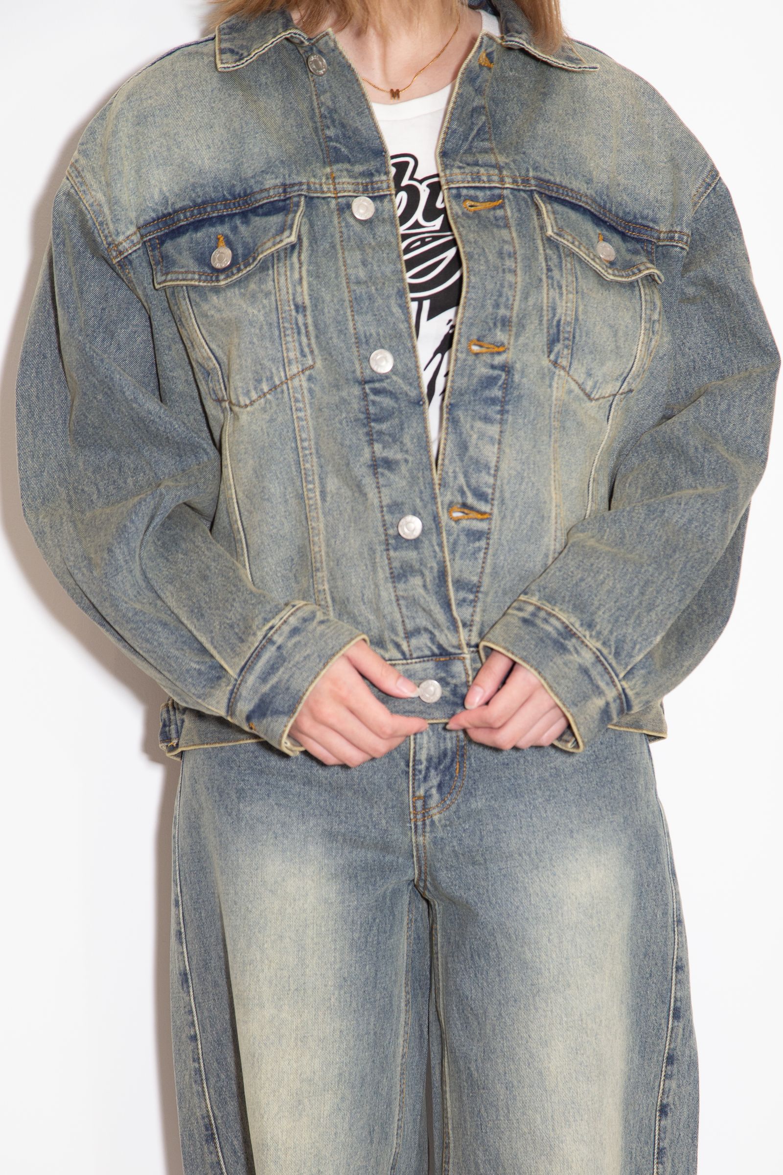 LOGO MARK STITCHED DENIM JACKET / ライトインディゴ