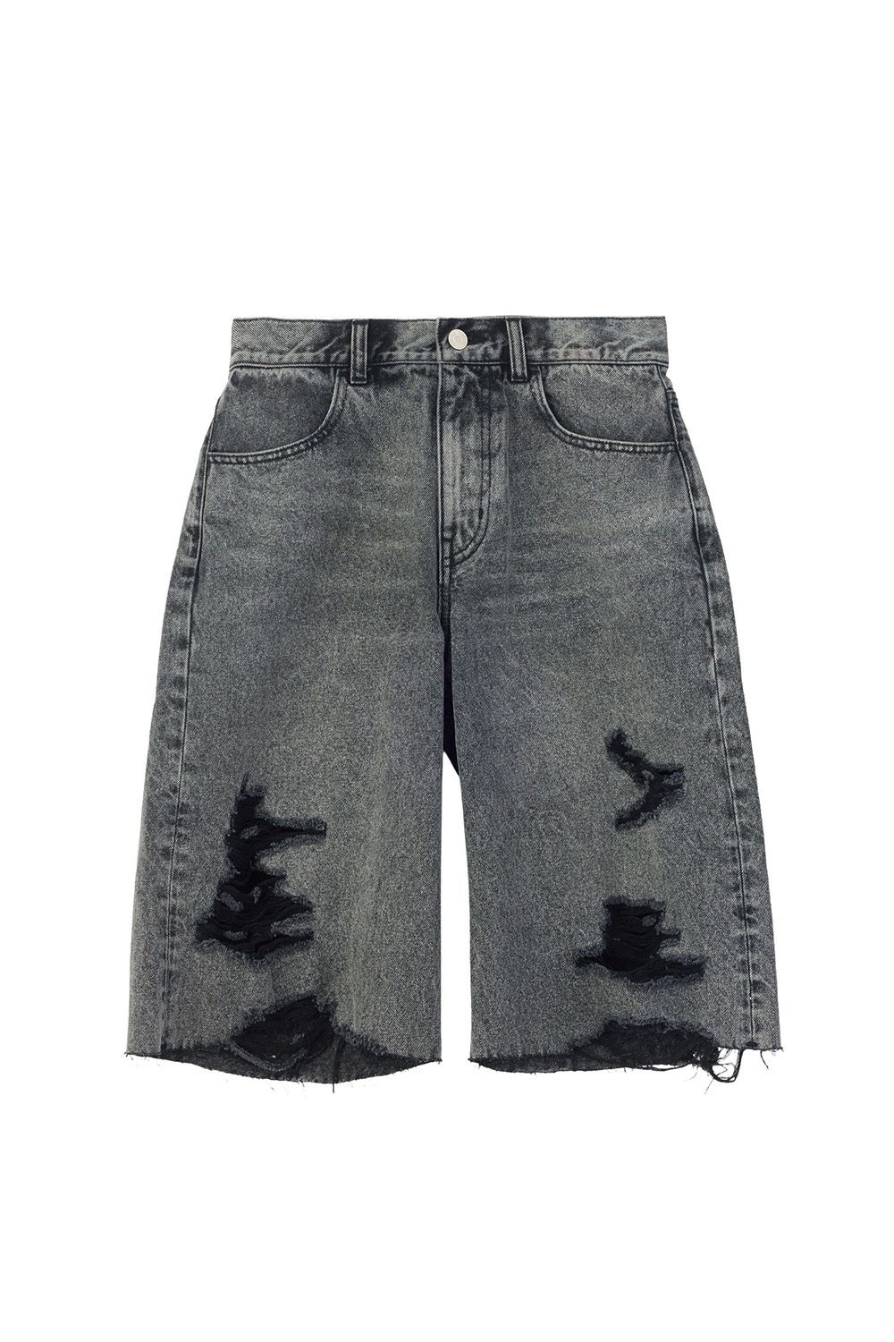 ［ラスト1点 サイズM］EMBLEM POCKET DISTRESSED DENIM SHORTS / ブラック