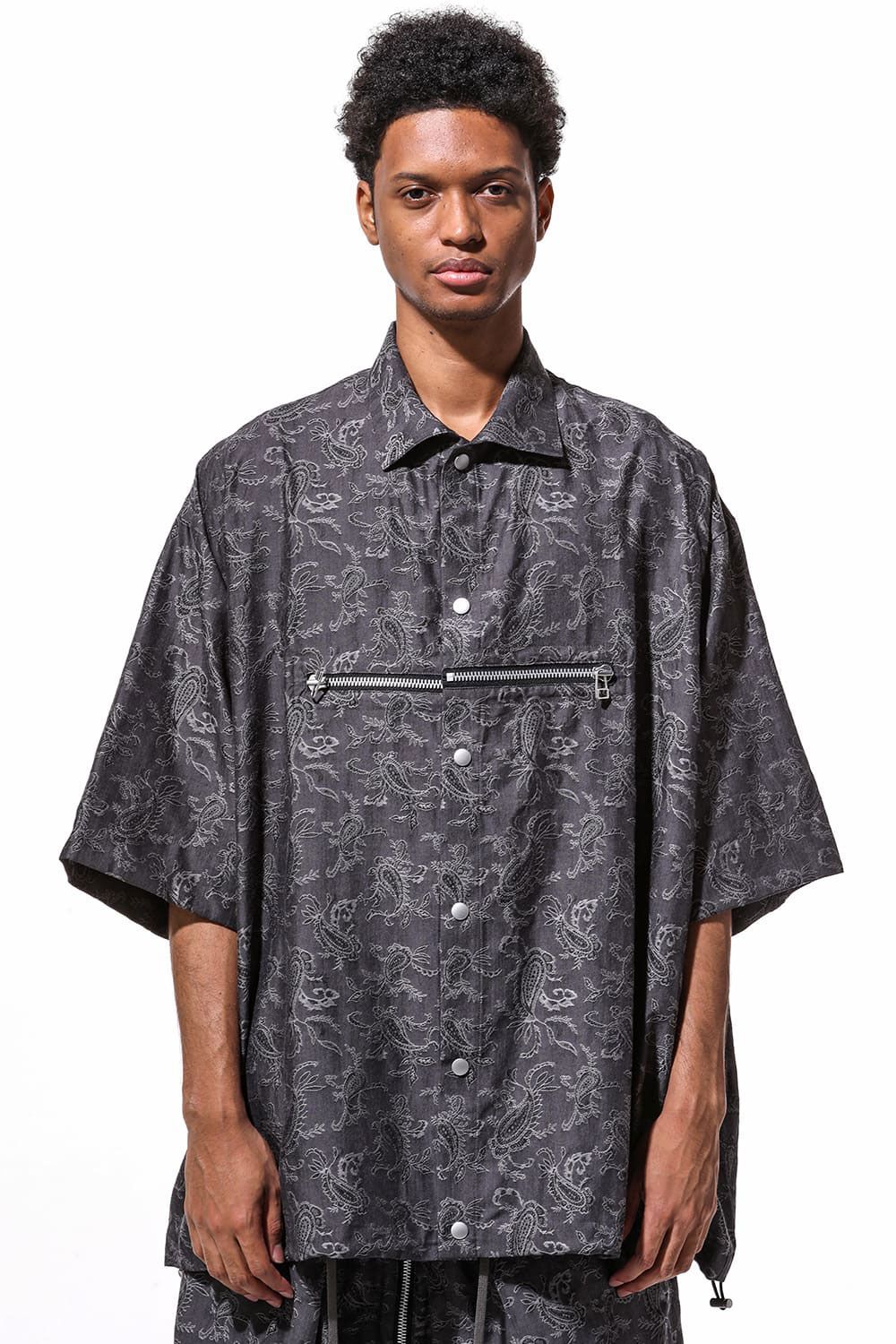 ペイズリー柄ハーフスリーブシャツ / Paisley Front Zip Harf Sleeve Shirts / ブラック / ag-9060-1