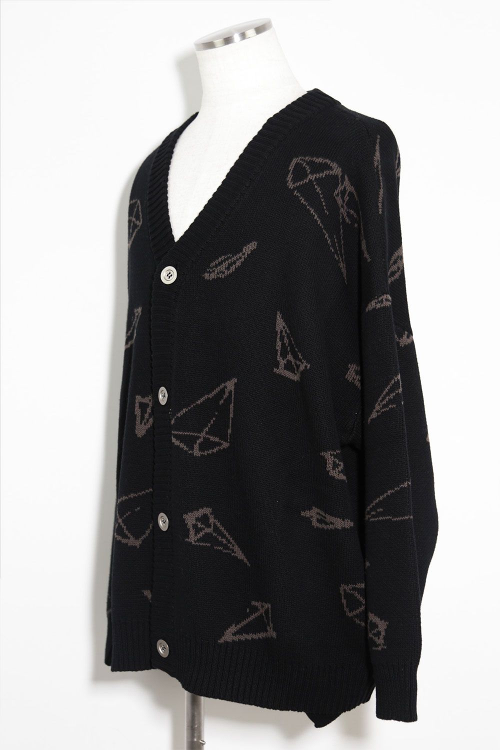 ピラミッド模様オーバーサイズカーディガン / Pyra Pattern Knit Cardigan / ブラック×ブラウン / ag-8010-2