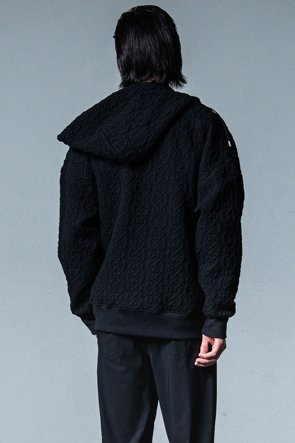 cable drop zip hoodie / ブラック