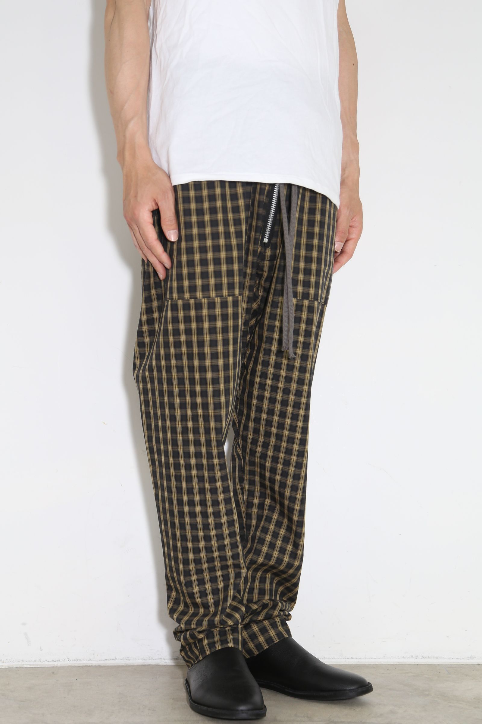 チェックフロントジップサルエルイージーパンツ / Check Front Zip Sarouel Easy Pants / イエロー