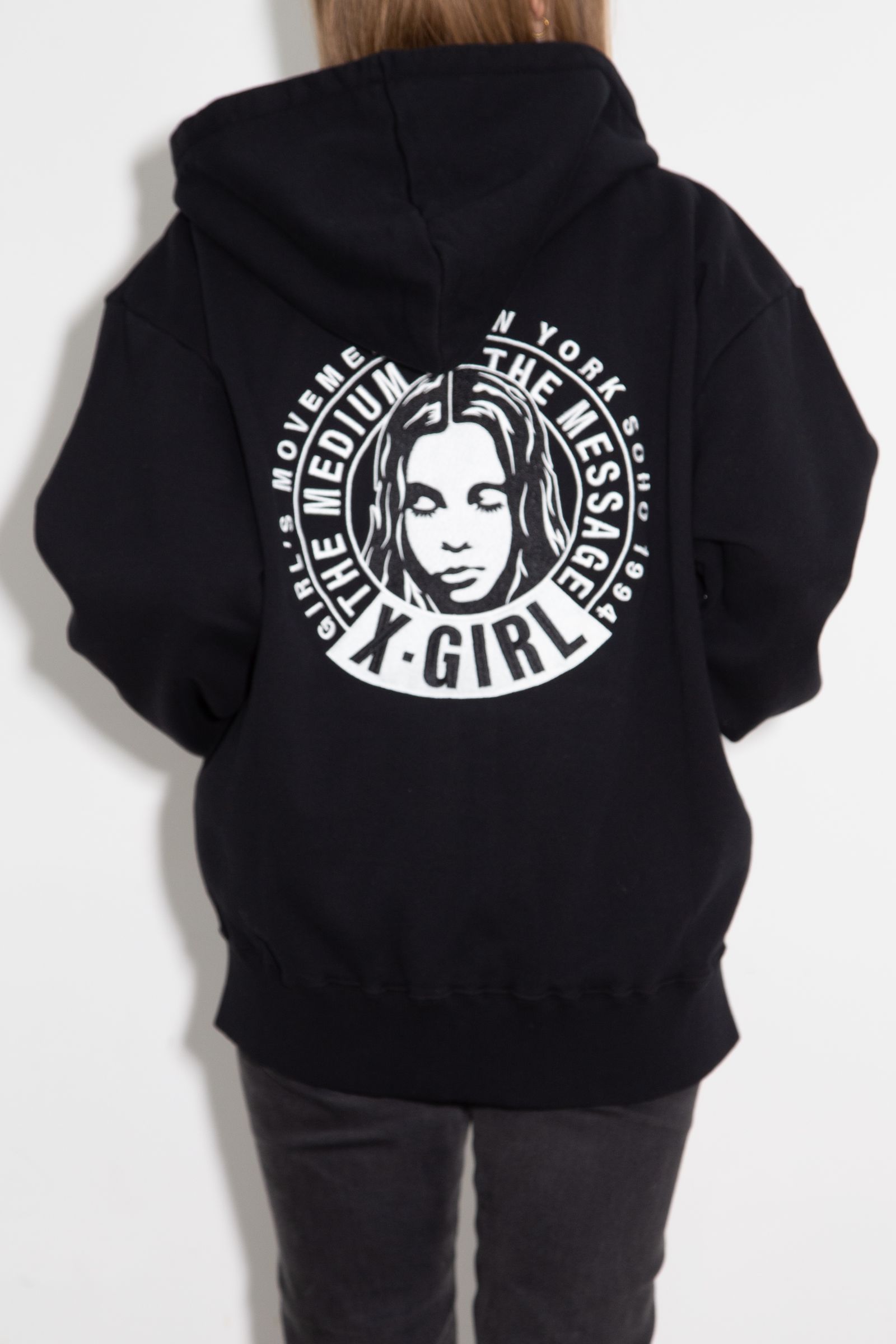 CIRCLE MESSAGE AND FACE ZIP UP SWEAT HOODIE / ブラック