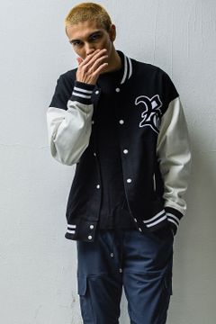 【人気継続商品】 RC jersey OVER VARSITY JACKET / ブラック
