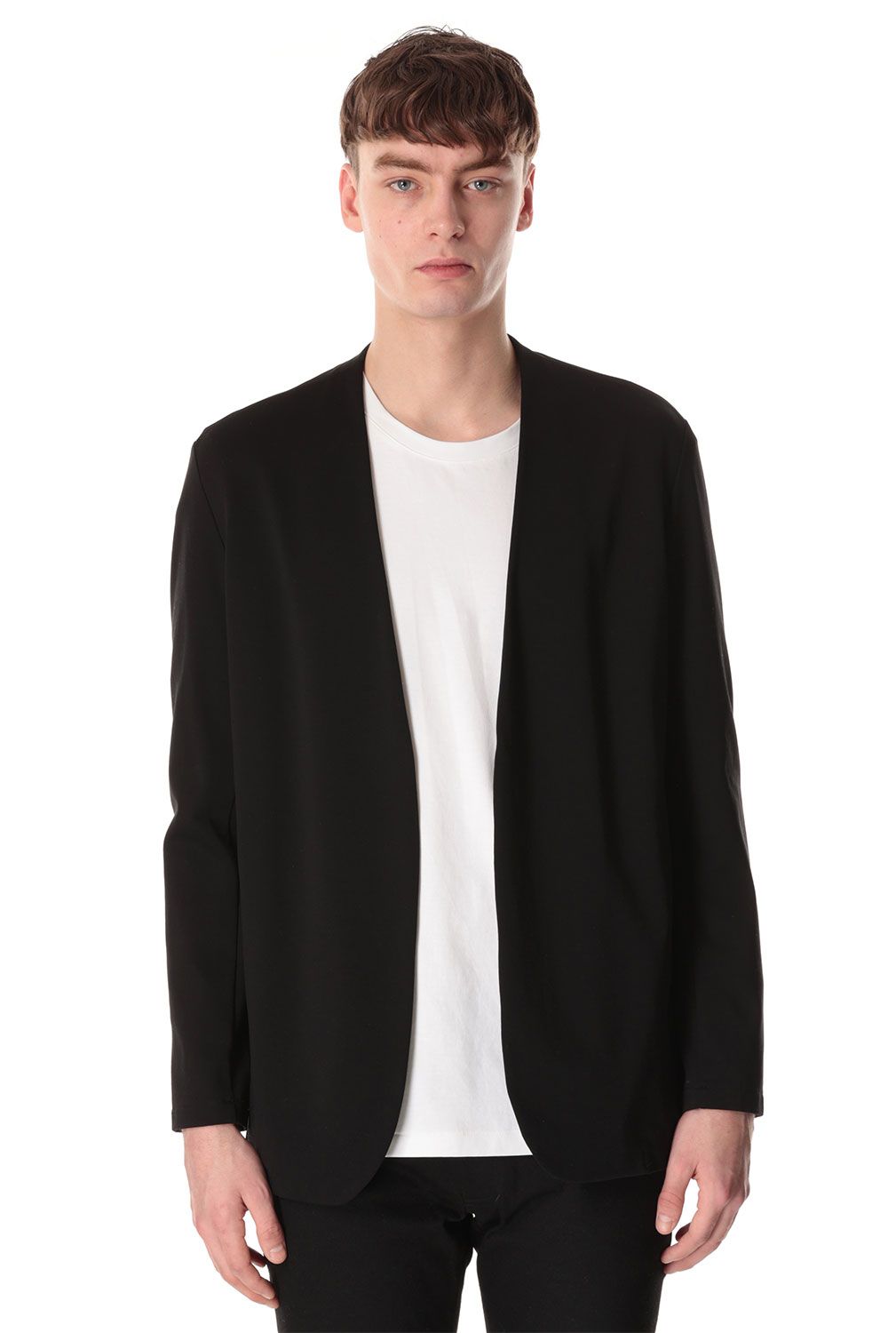 ATTACHMENT - COTTON DOUBLE FACE COLLARLESS CARDIGAN / ブラック | Tempt