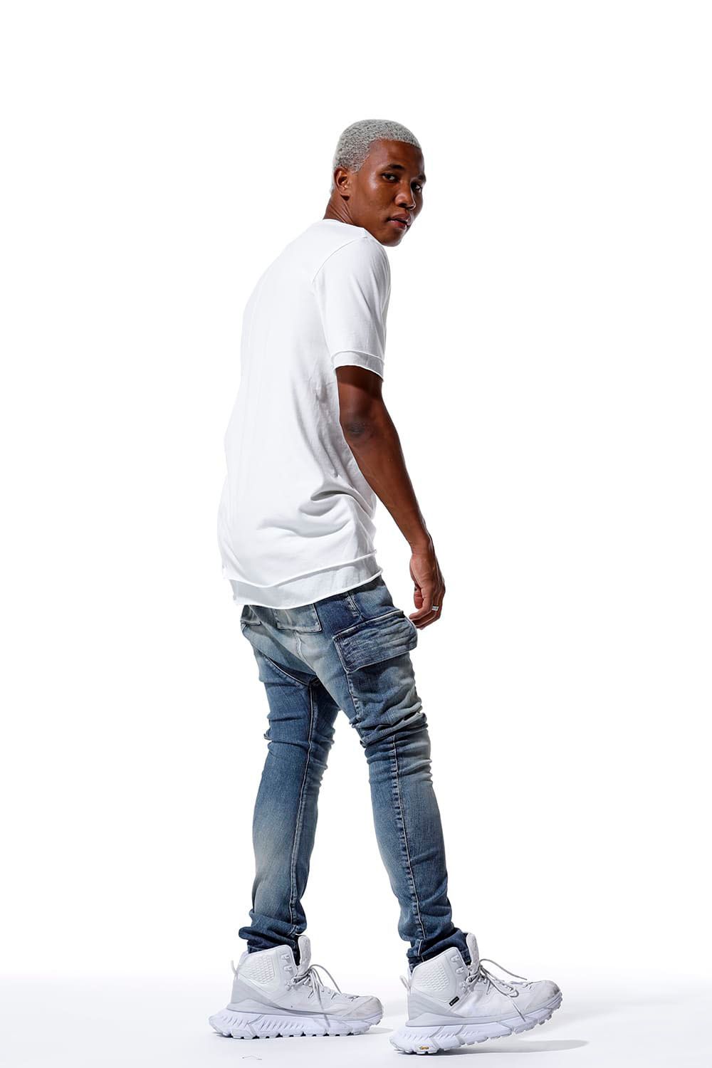 ストレッチデニムサルエルカーゴパンツ / Indigo Stretch Denim Saeouel Cargo Skinny Pants / インディゴ / ag-5044-2