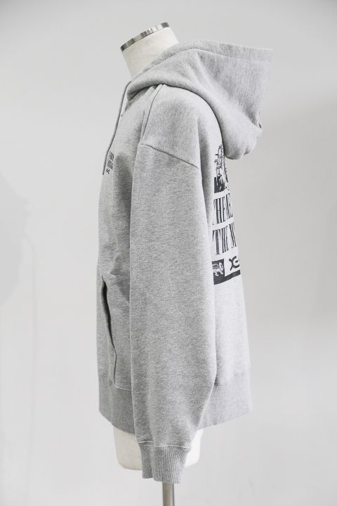 [ラスト1点 サイズ M] VINTAGE LABEL FACE LOGO ZIP UP SWEAT HOODIE / アッシュ