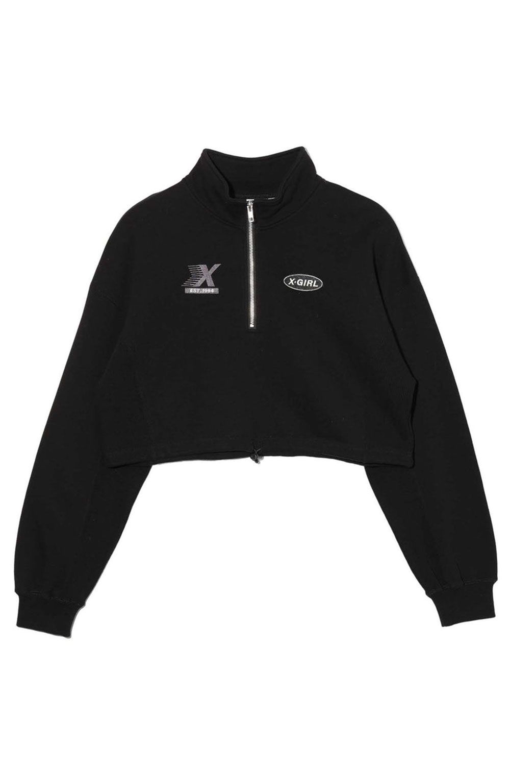 HALF ZIP CROPPED SWEAT TOP / ブラック