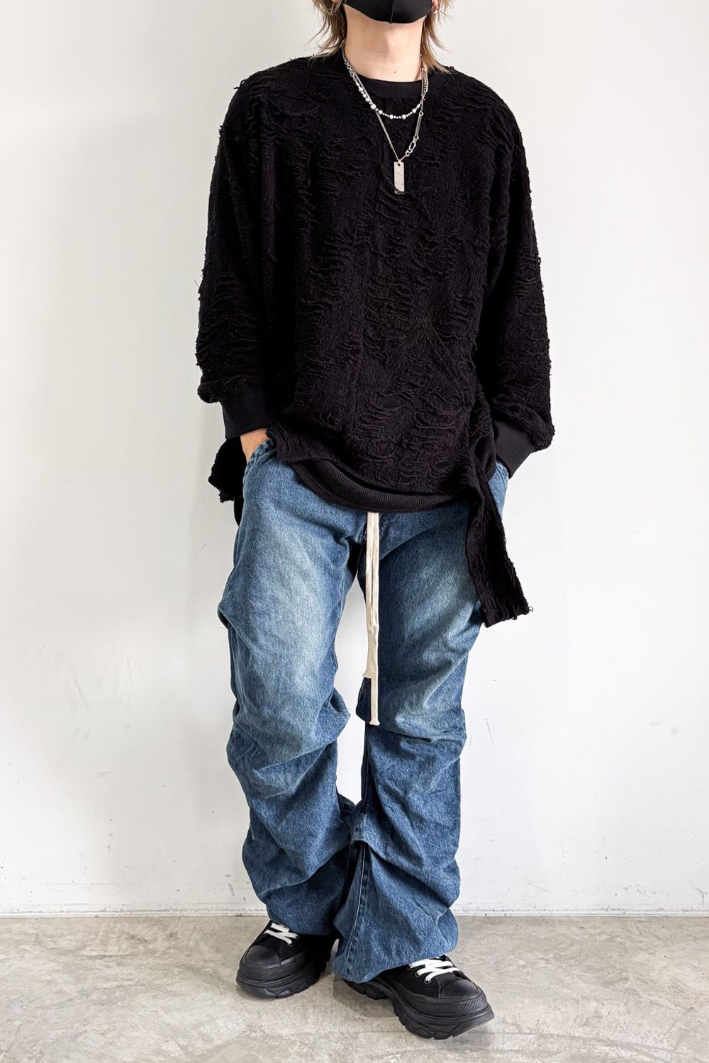 デニムタックスリムバギーパンツ / Denim Tuck Slim Baggy Pants / ブルー / ag-8060