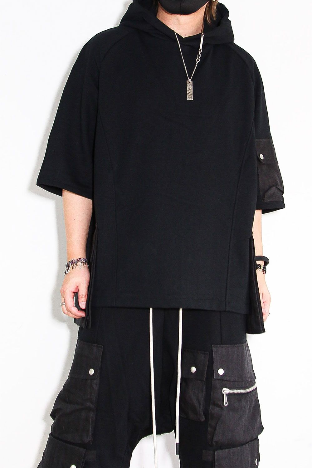 リネンコンビスウェットフーディー / Linen Combi Sweat Top / ブラック / ag-11034