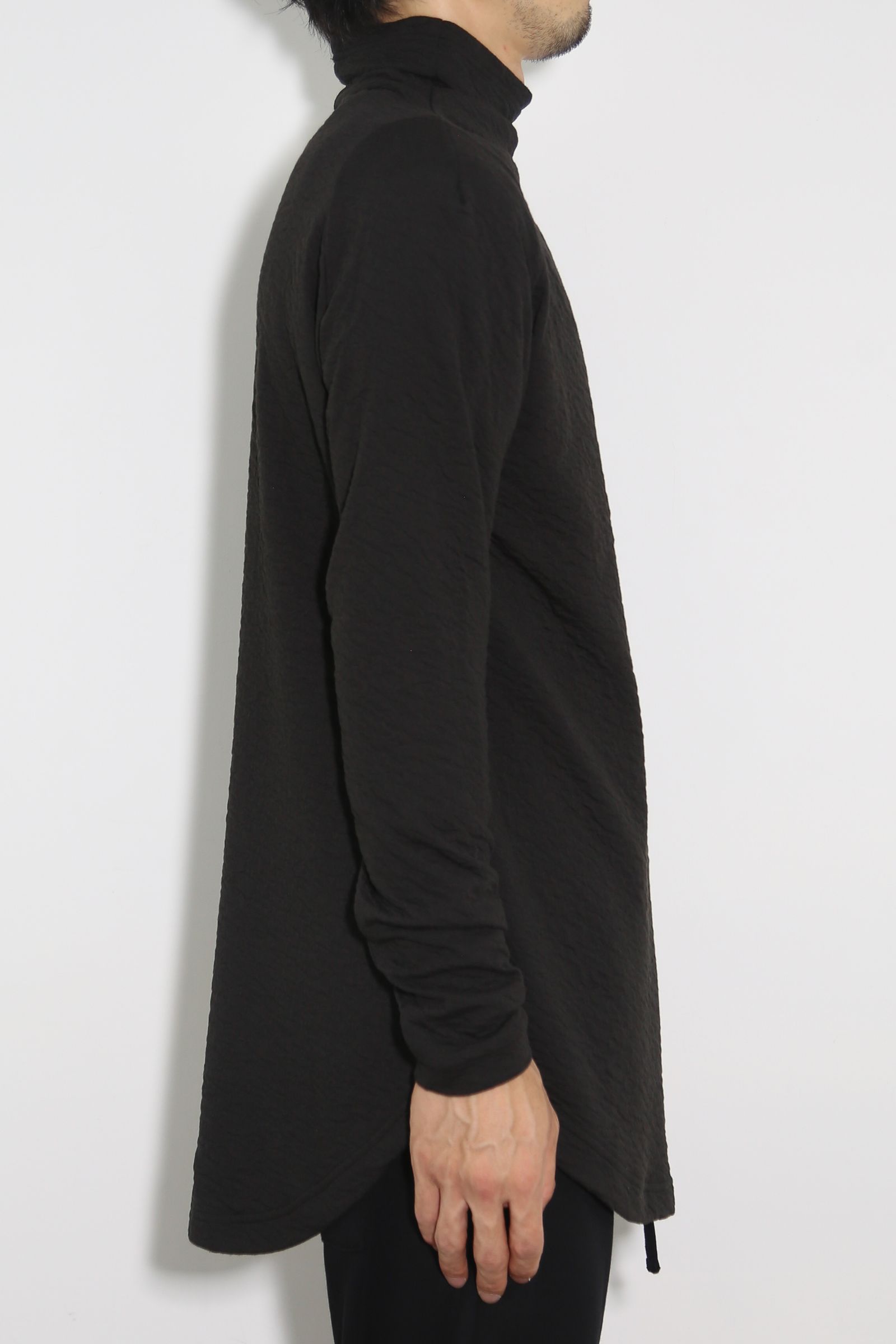 MOCK NECK LONG SLEEVE T-SHIRT 223-303 / シボ加工モックネックロングスリーブTee / ブラック