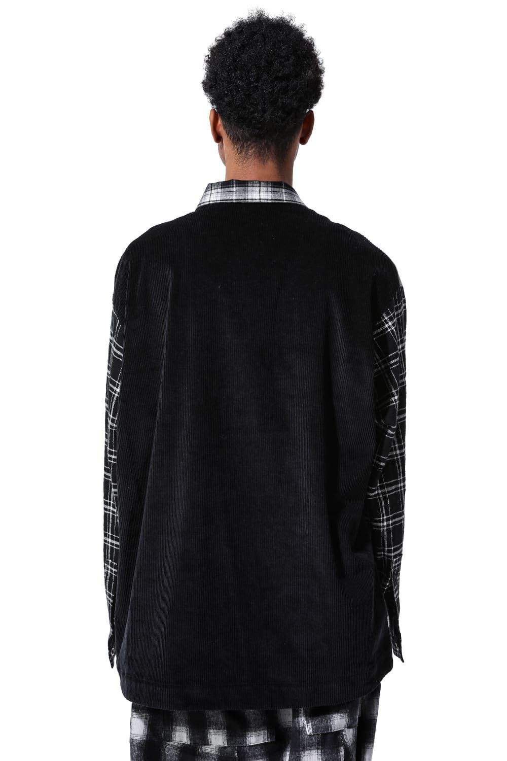 コーデュロイチェックコンビシャツ / Corduroy × Check Combi Shirts / ブラック / ag-8075
