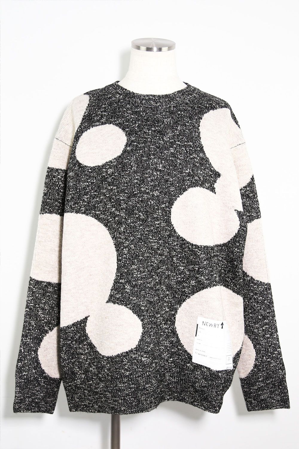 ドット模様リラックスフィットニット / Polka Pattern Knit Top / グレー×ベージュ / ag-8011