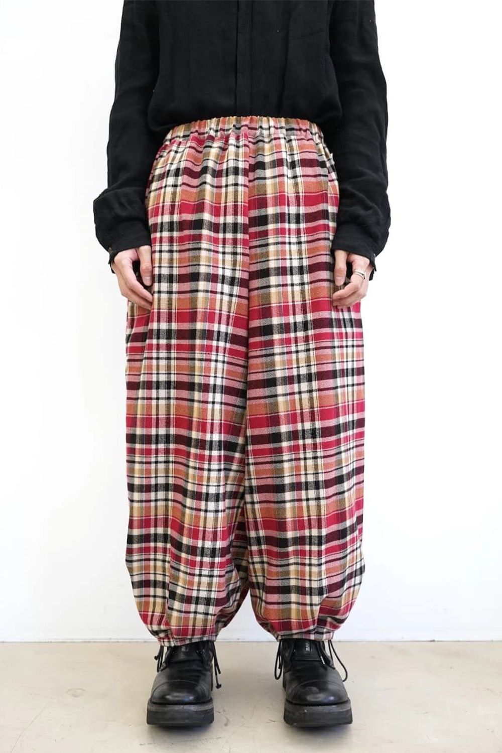 Red Check Tucked Hem Wide Easy Pants