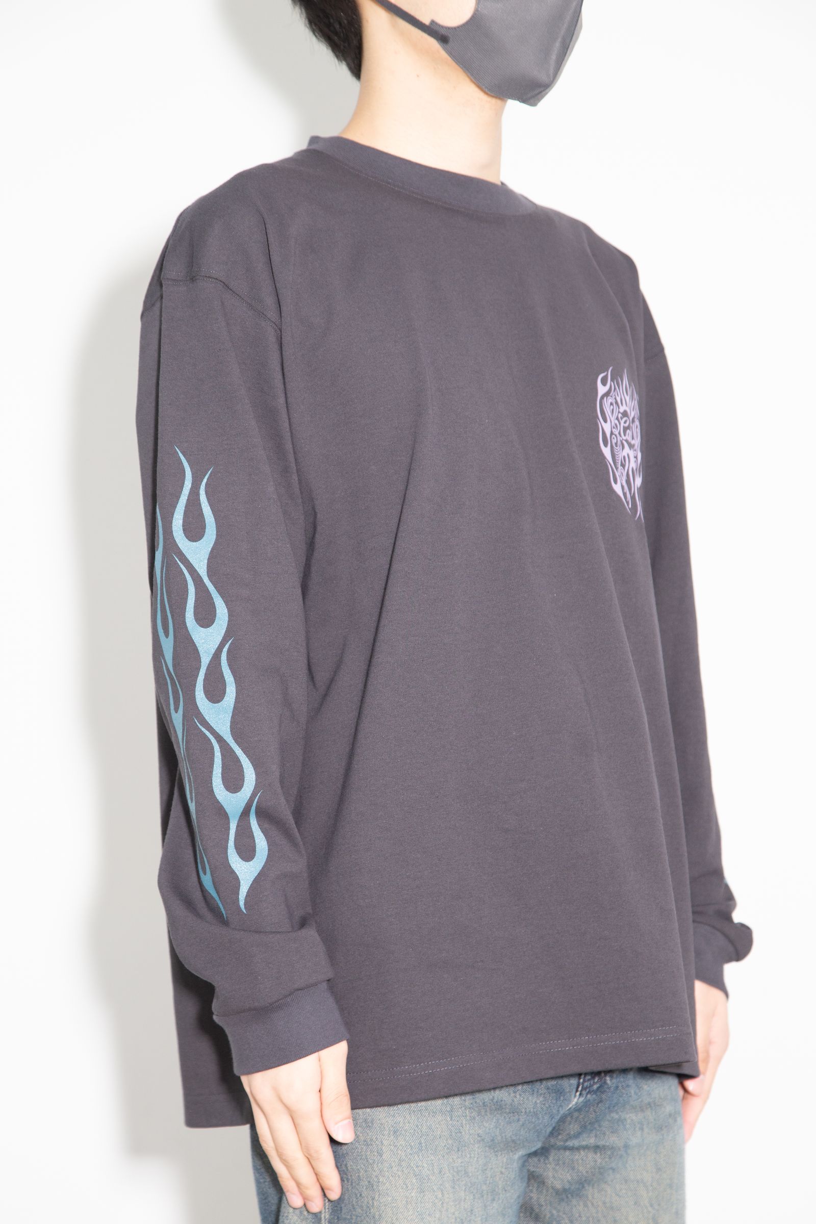 VINTAGE TYPE FLAME LOGO PINSTRIPING L/ S TEE ＜NATURALLY PAINT DESIGN＞ / ブラック