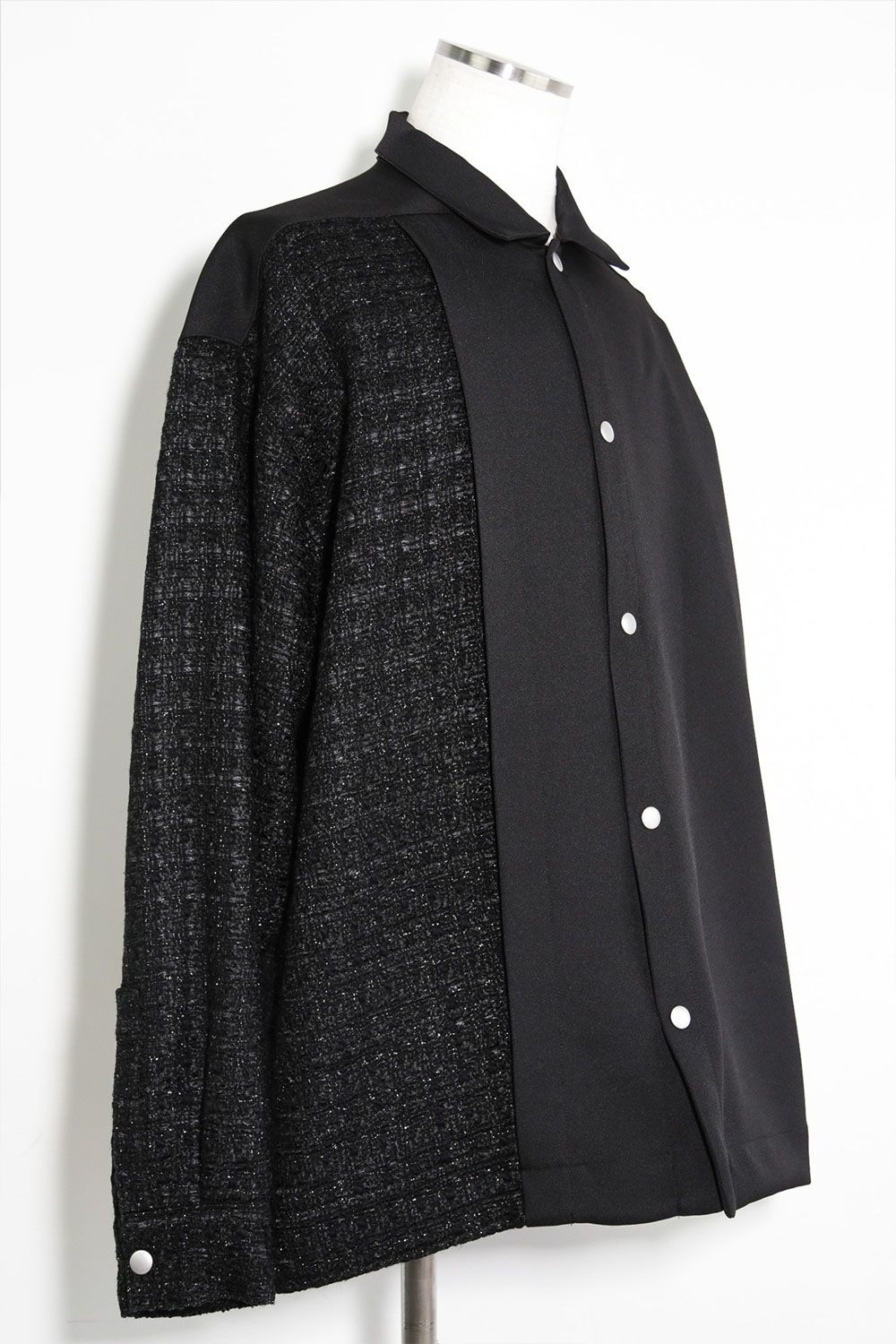[ラスト1点 サイズ3] ツイードコンビシャツ / Tweed Combi Shirts / ブラック / ag-10084-2