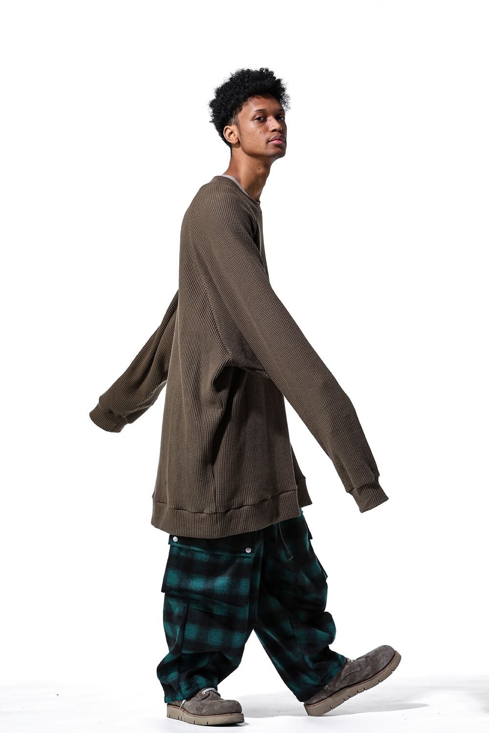 Waffle Dolman Long Pullover / ブラック