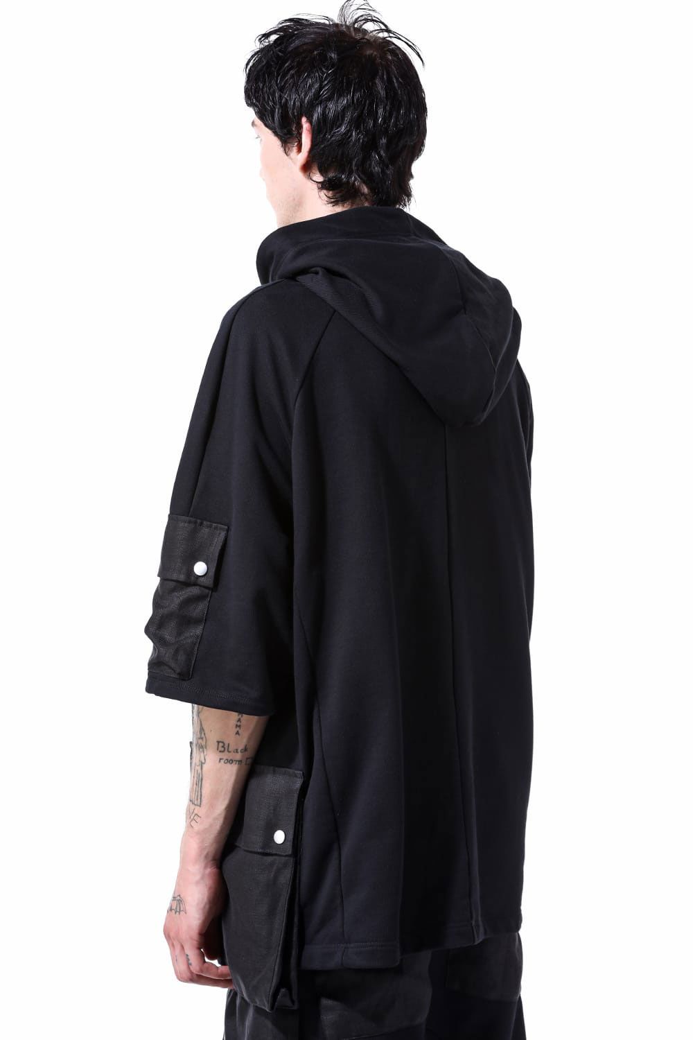 リネンコンビスウェットフーディー / Linen Combi Sweat Top / ブラック / ag-11034