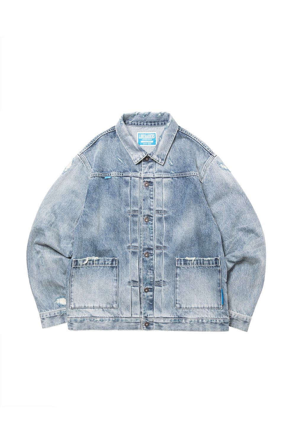 DAMAGED DENIM TRUCKER JACKET / ブルー