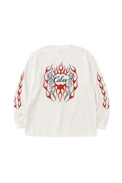 VINTAGE TYPE FLAME LOGO PINSTRIPING L/ S TEE ＜NATURALLY PAINT DESIGN＞ / ホワイト