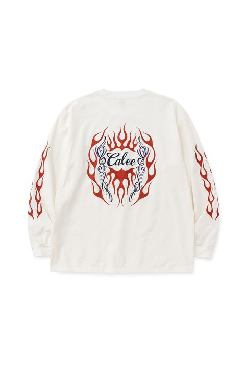 VINTAGE TYPE FLAME LOGO PINSTRIPING L/ S TEE ＜NATURALLY PAINT DESIGN＞ / ホワイト