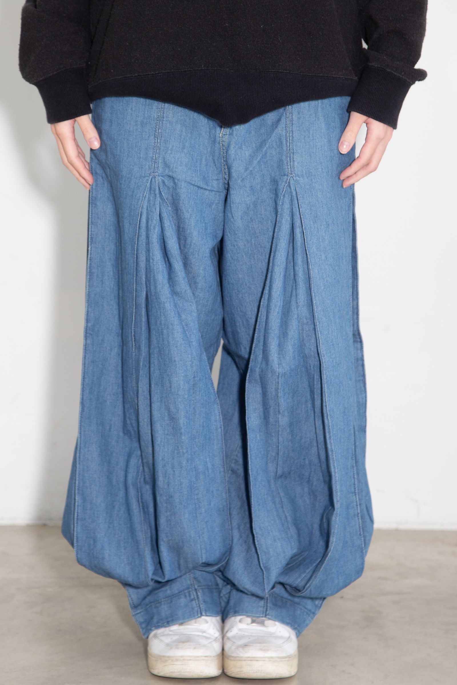 綿麻デニムタックパンツ / ライトインディゴ