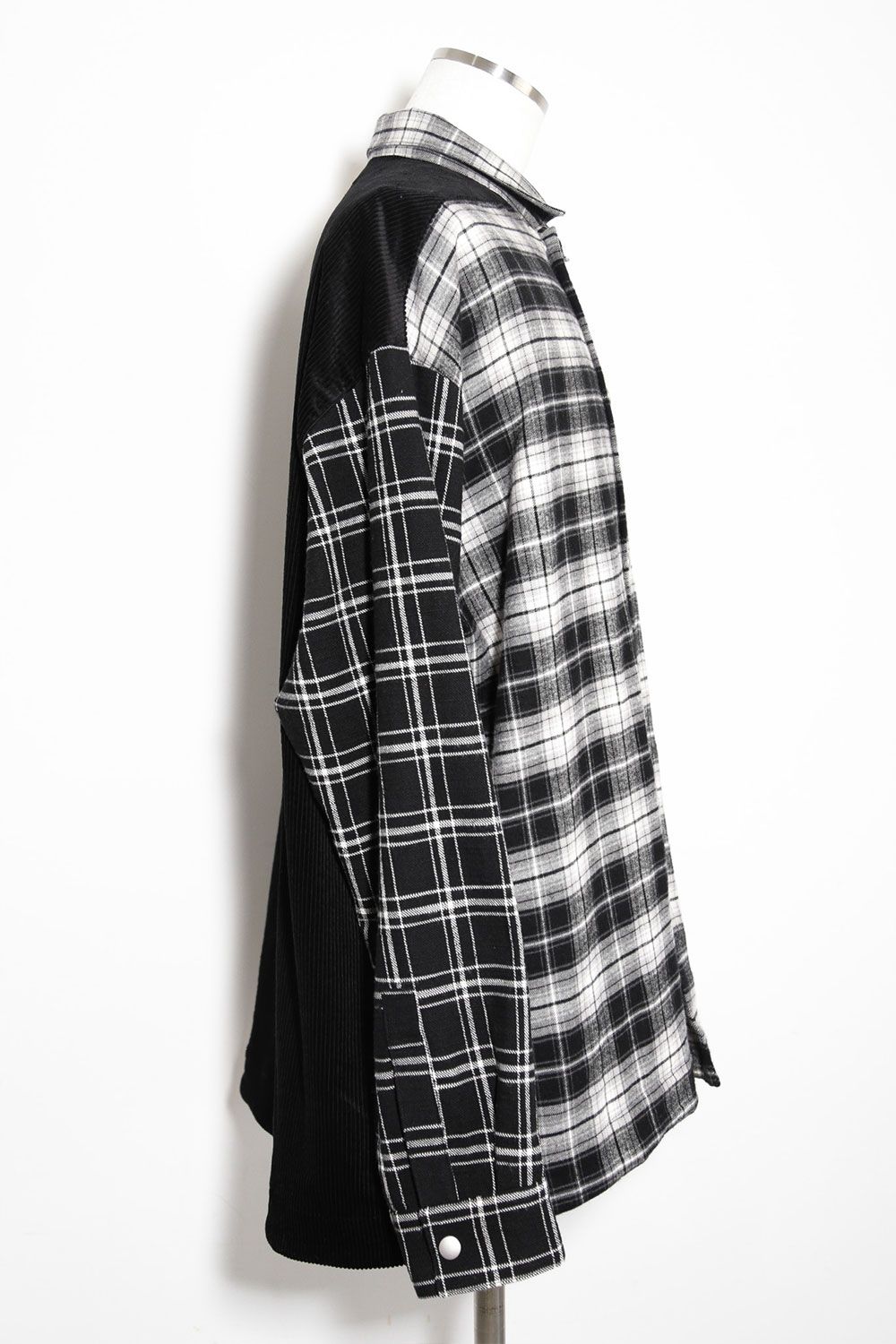 コーデュロイチェックコンビシャツ / Corduroy × Check Combi Shirts / ブラック / ag-8075