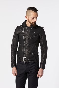 JAPAN CALF NATURAL DYED “GARMENT-WASH” DOUBLE RIDERS / ブラック