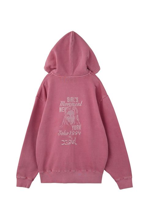 ［ラスト1点 サイズM］MIX LOGO & FACE FADED ZIP UP SWEAT HOODIE / ピンク