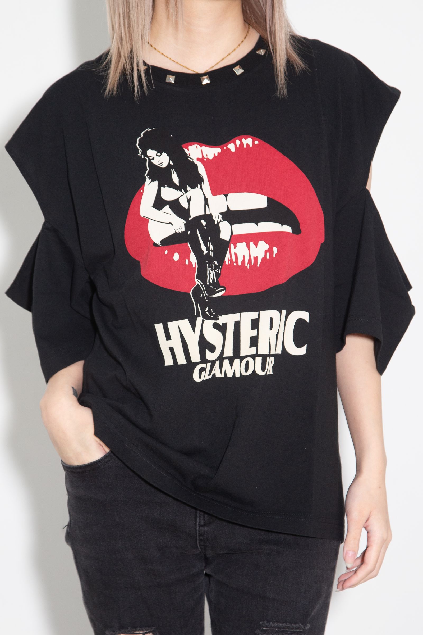 HYSTERIC LIPS GIRL SITTING オーバーサイズTシャツ / ブラック
