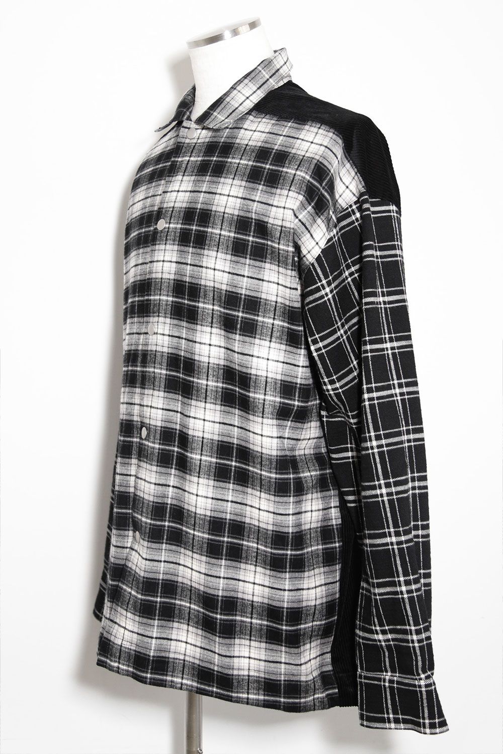 コーデュロイチェックコンビシャツ / Corduroy × Check Combi Shirts / ブラック / ag-8075