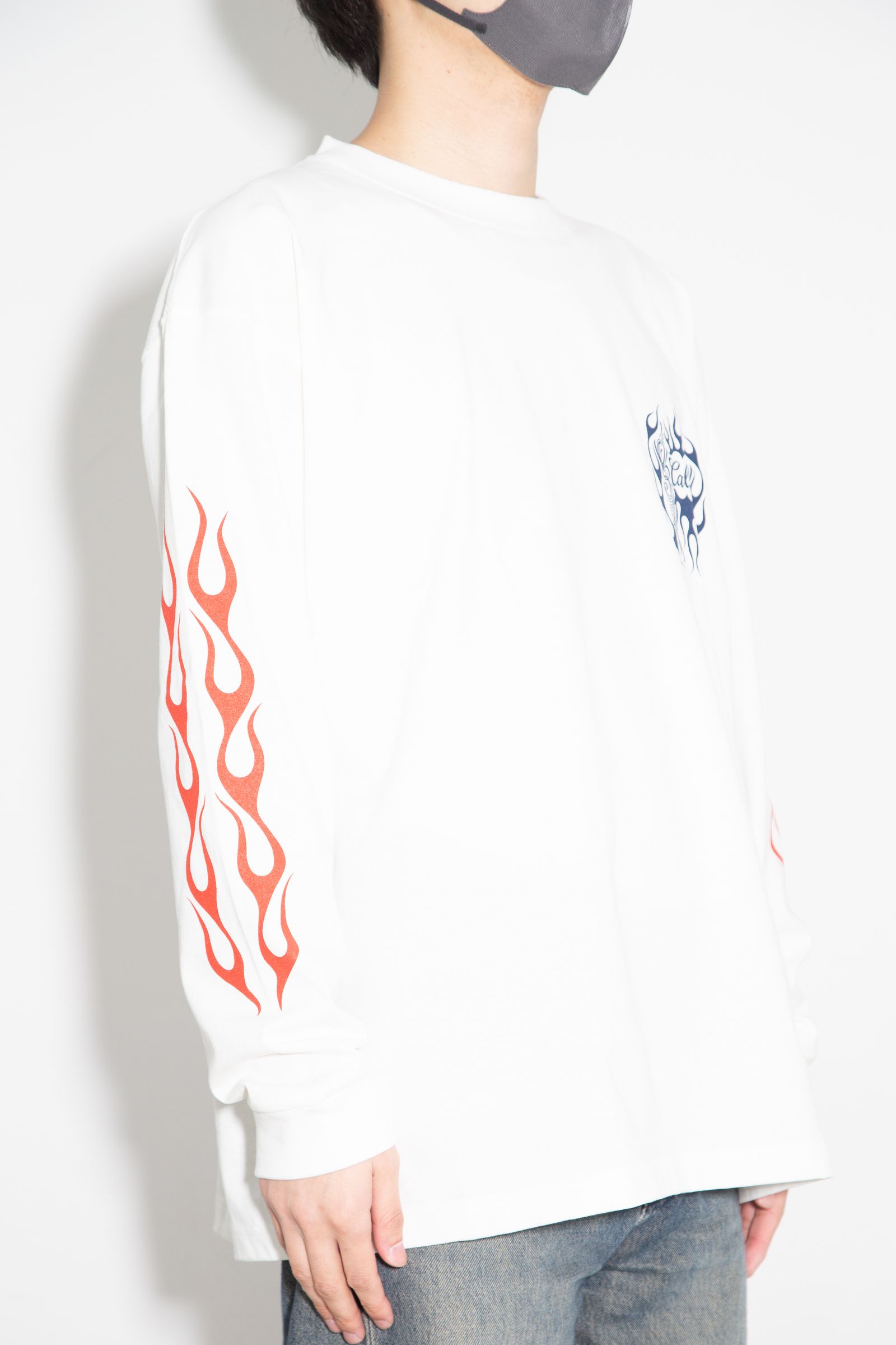 VINTAGE TYPE FLAME LOGO PINSTRIPING L/ S TEE ＜NATURALLY PAINT DESIGN＞ / ホワイト