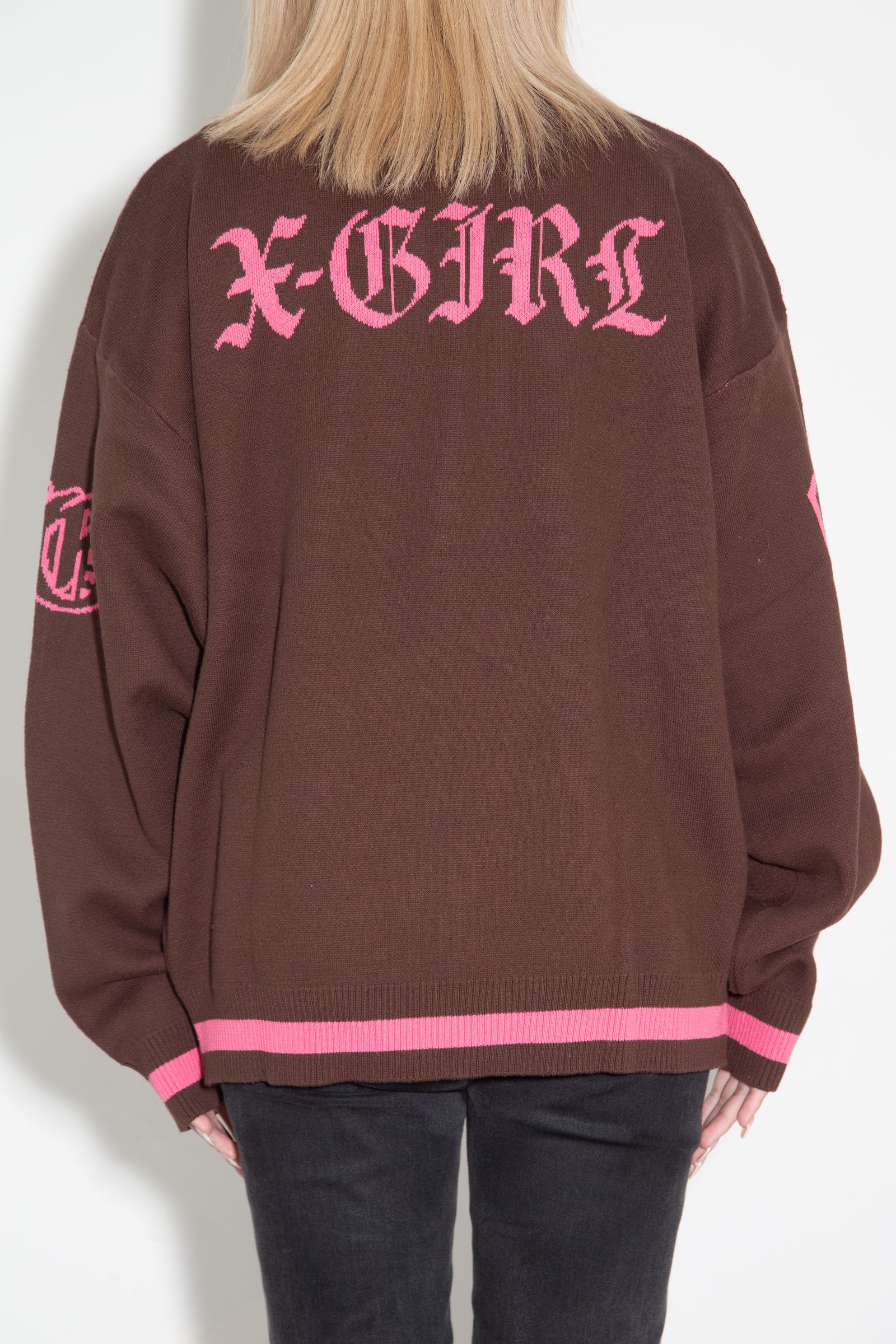 ［ラスト1点］NUMBERING JACQUARD KNIT TOP / ブラウン