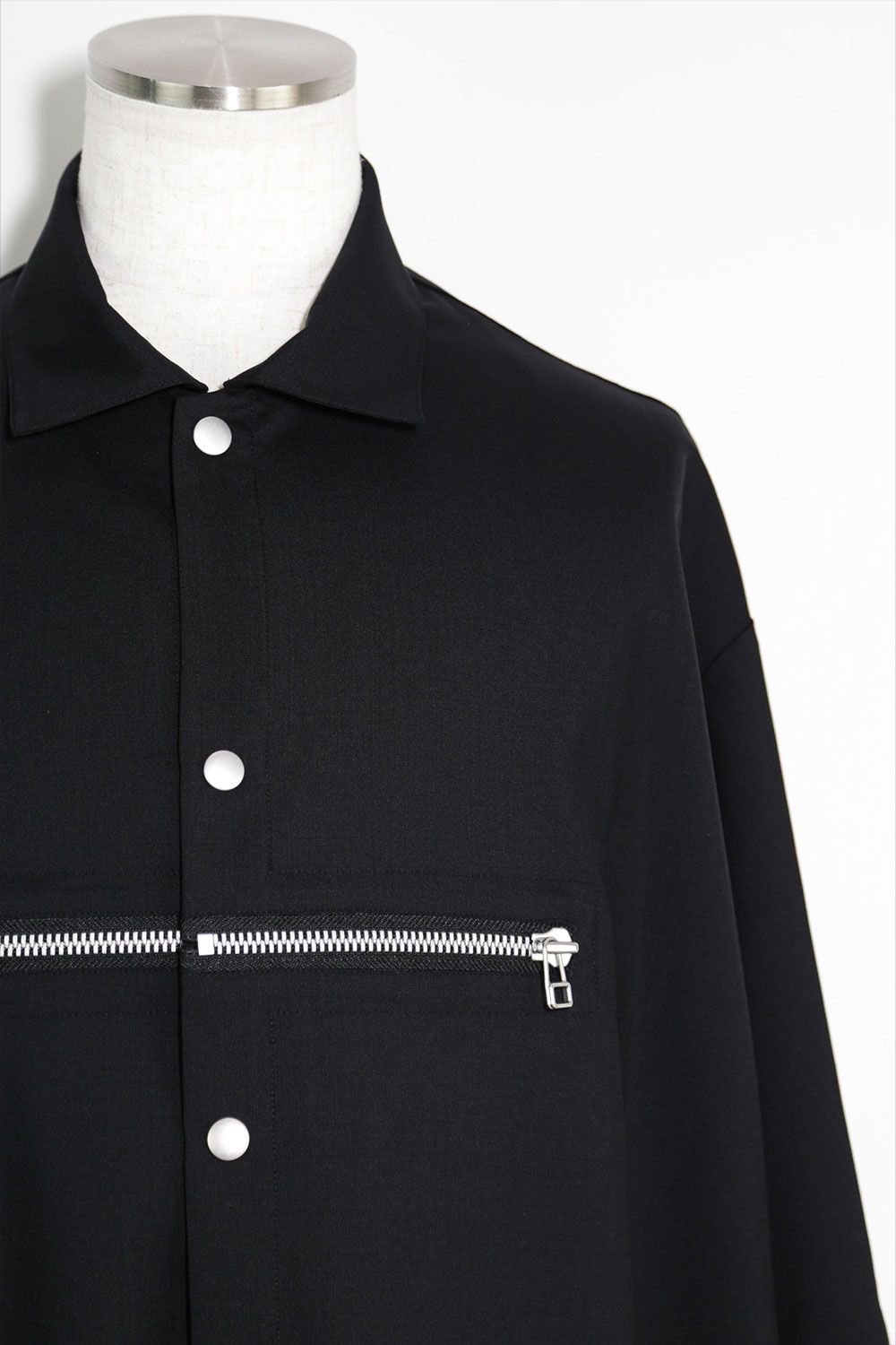 サマーウールハーフスリーブシャツ / Summer Wool Front Zip Harf Sleeve Shirts / ブラック / ag-9060-2