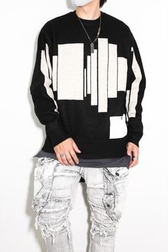 幾何学模様リラックスフィットニット / Geo Pattern Knit Top / ブラック×ベージュ / ag-8011-1