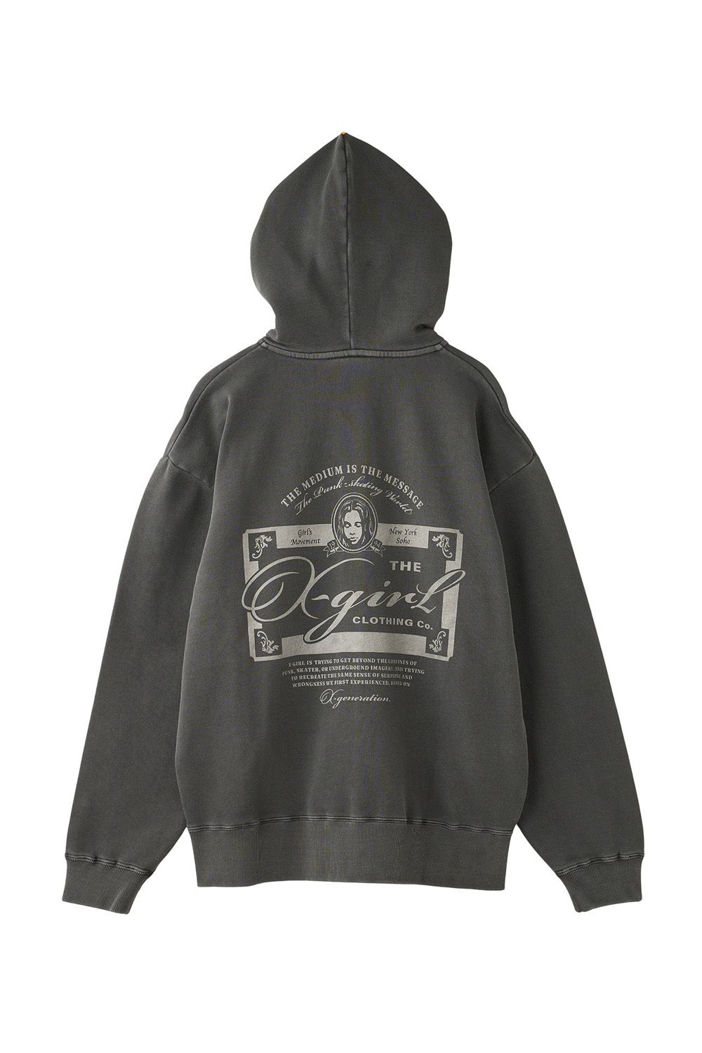 PIGMENT DYED FACE LABEL ZIP UP SWEAT HOODIE / ブラック
