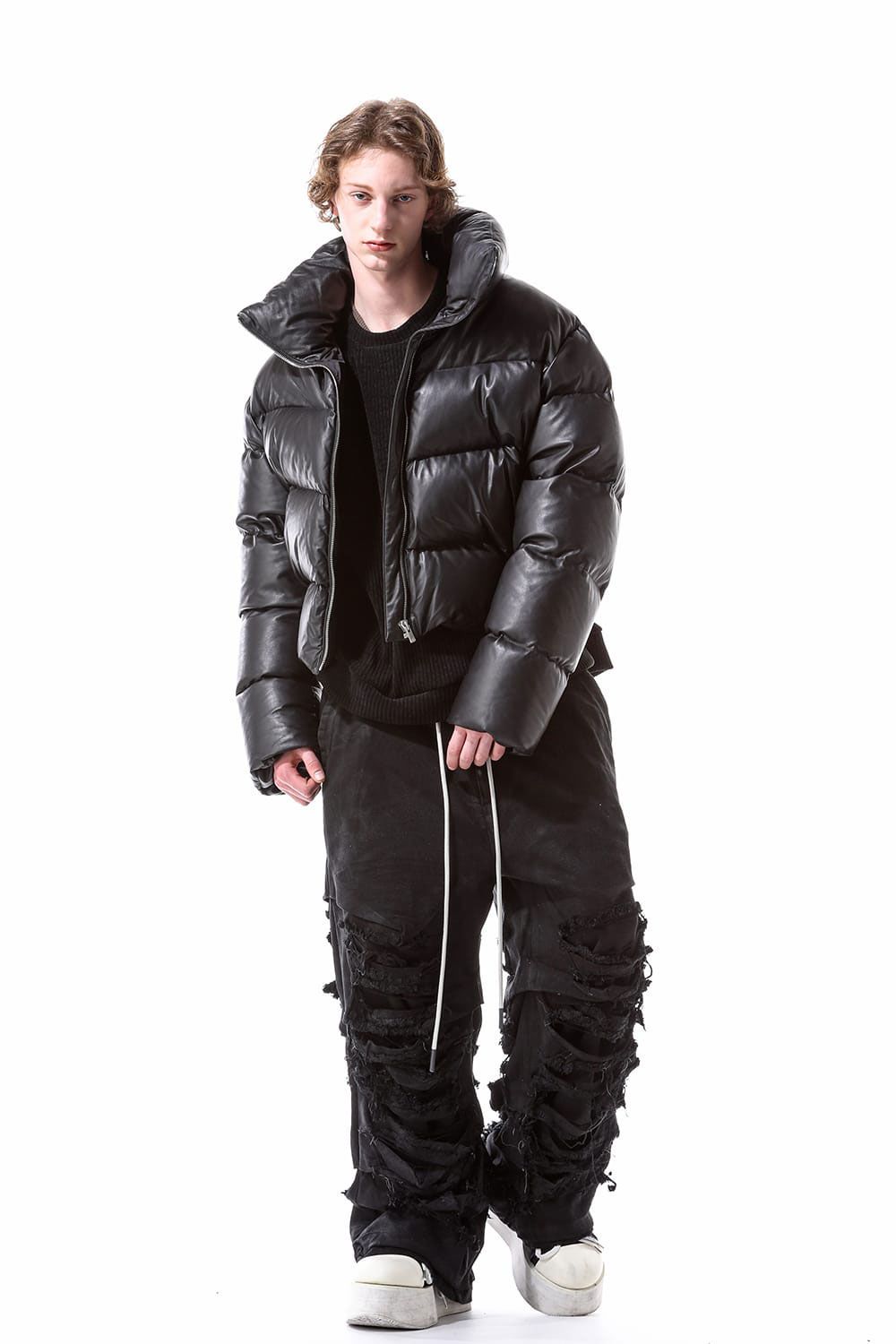 Leather High Neck Short Down
