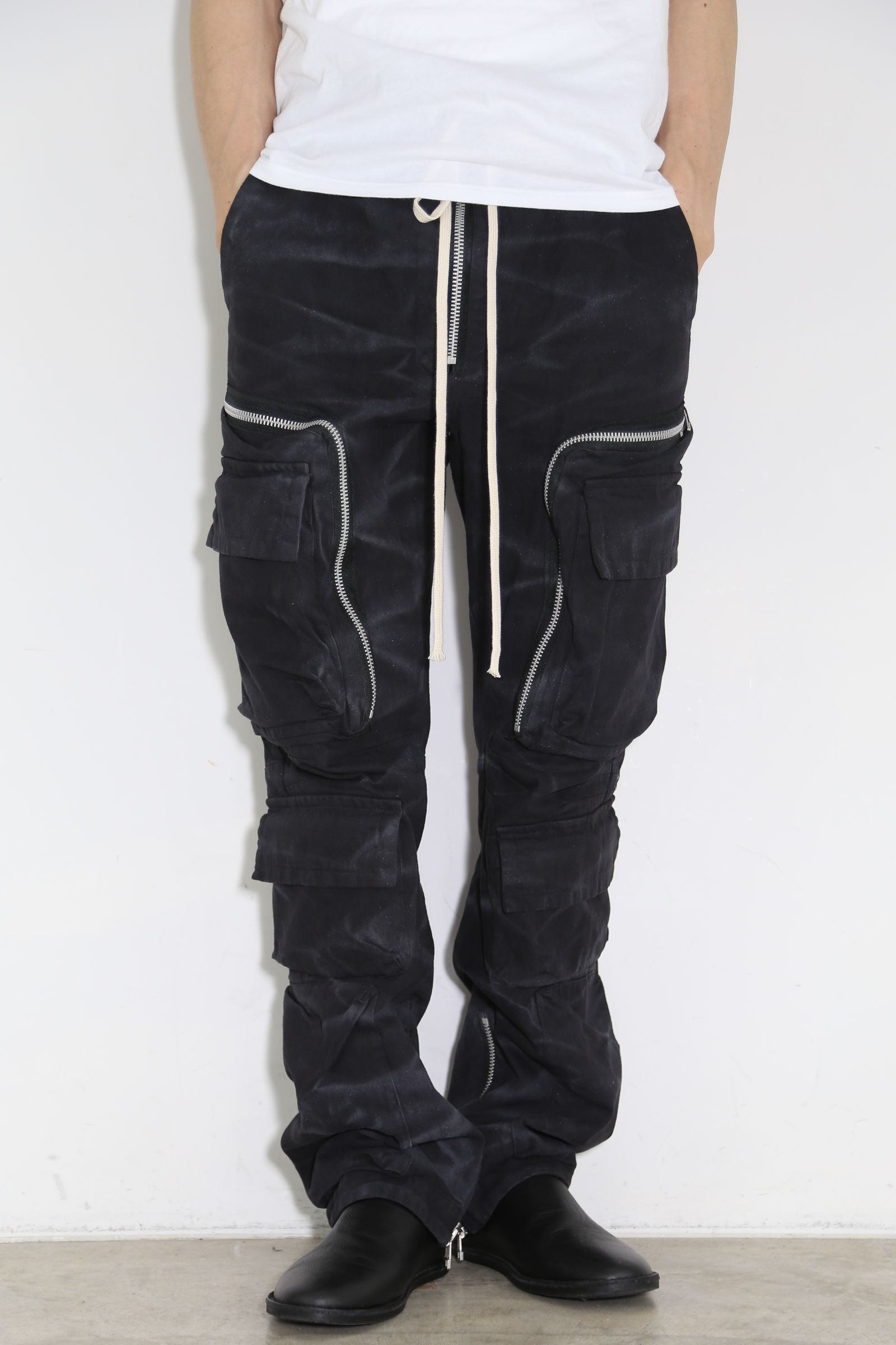 ヴィンテージ染めジップカーゴパンツ / Vintage Dyed Zip Long Pants / ブラック / ag-7036-1