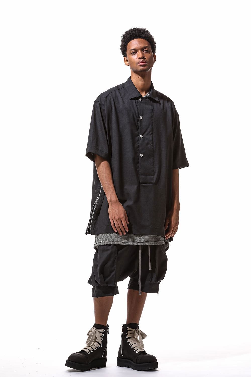 サマーウールタックポケットショーツ / Tuck Pocket Shorts / ブラック / ag-9069-1