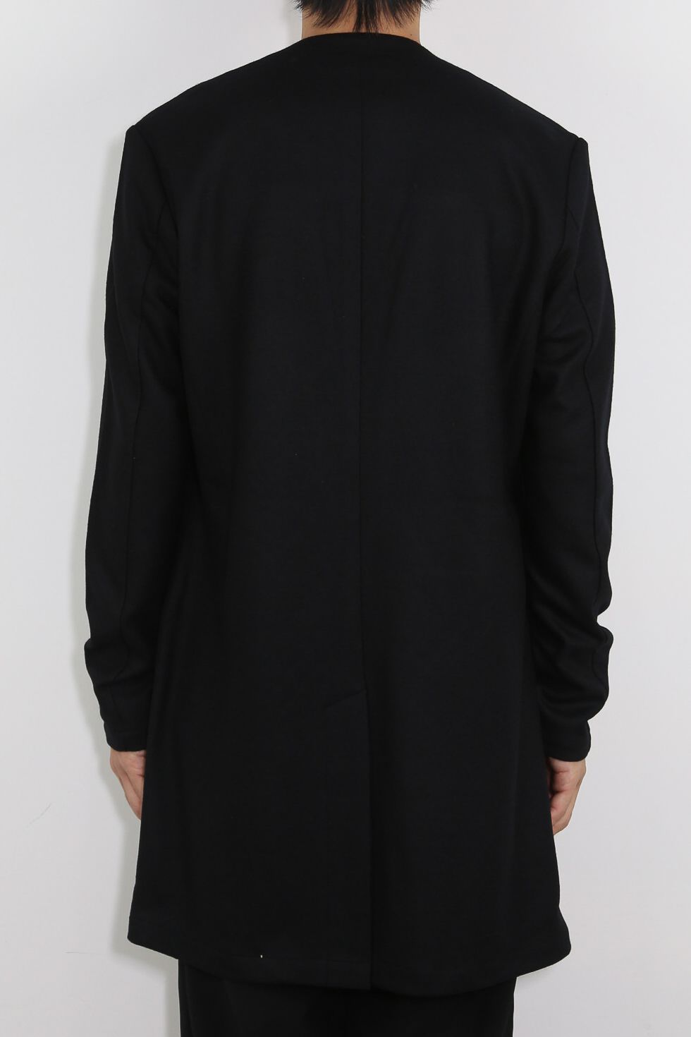 WO SMOOTH COLLARLESS LONG CARDIGAN / ブラック