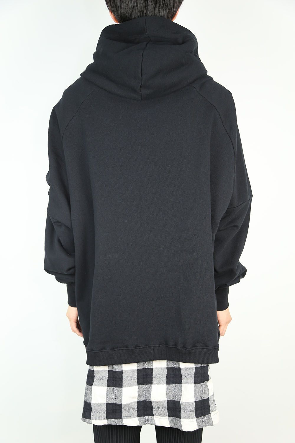 Check Layered Big Hoodie / ブラック×ホワイト