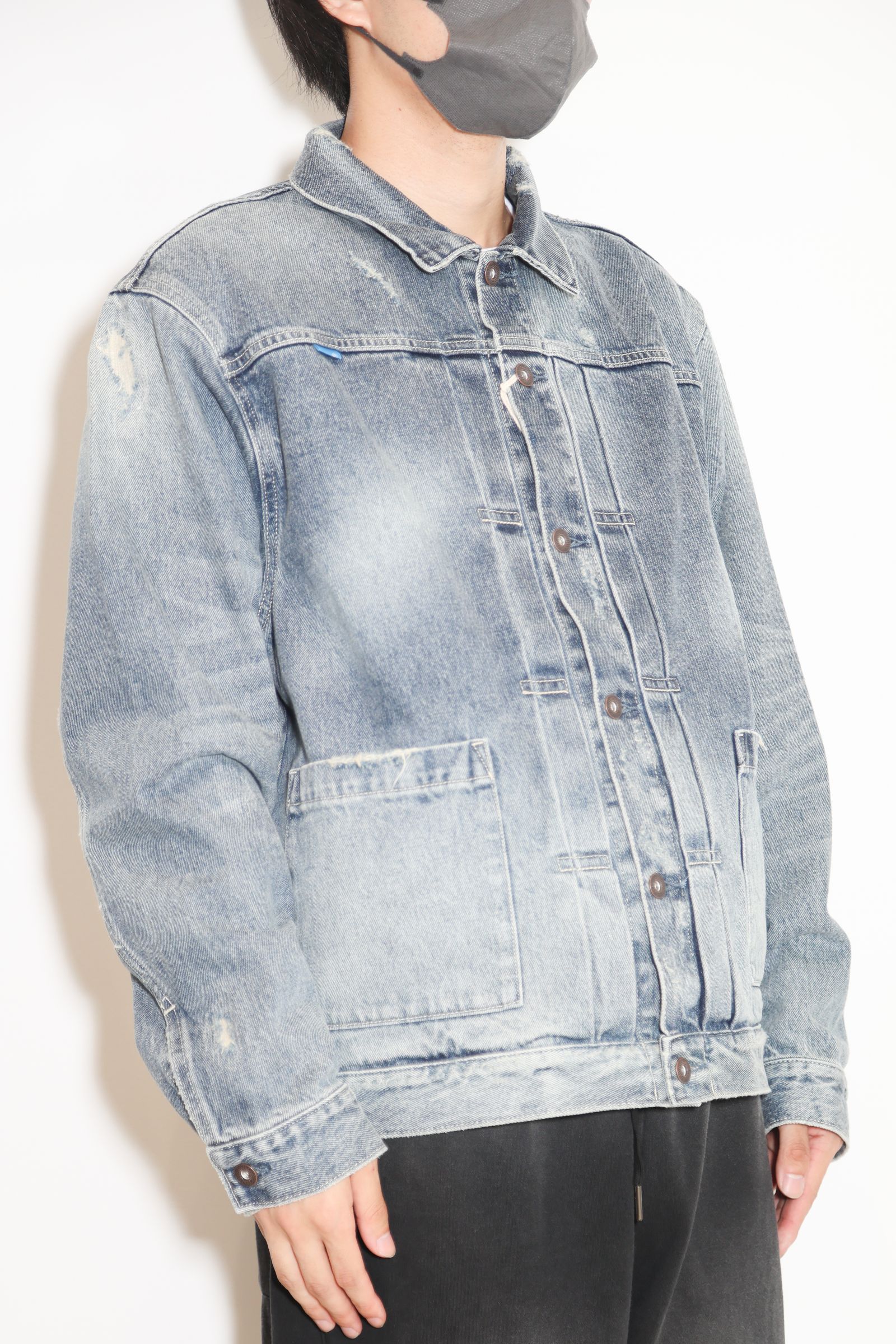 DAMAGED DENIM TRUCKER JACKET / ブルー