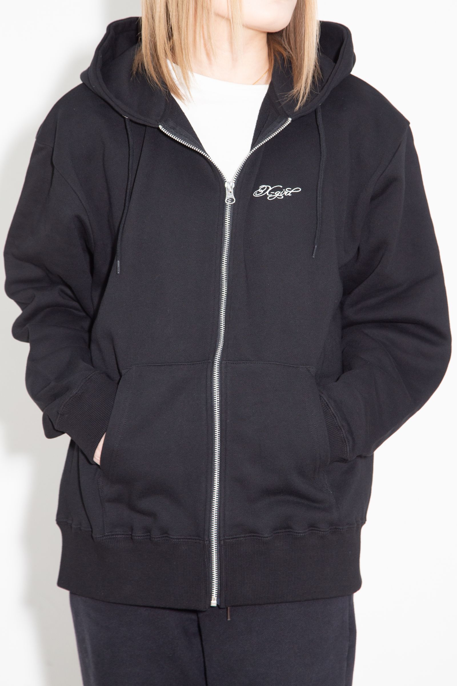 RHINESTONE LOGO AND FACE ZIP UP SWEAT HOODIE / ブラック